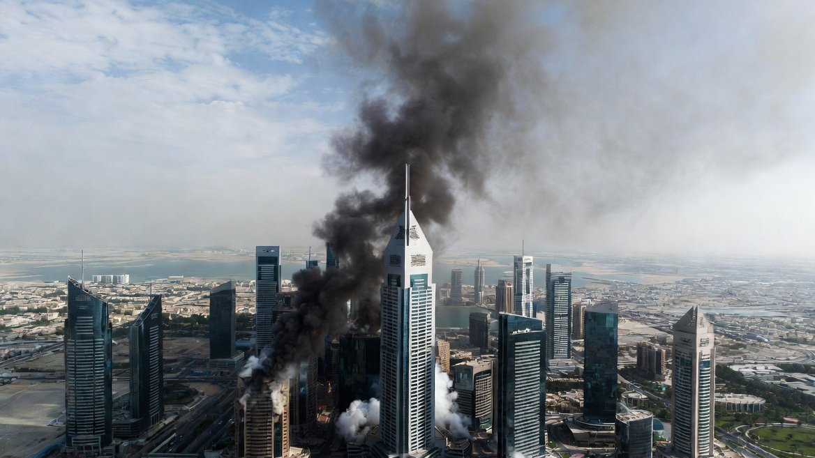 Dubayda dron hücumundan sonra Beynəlxalq Maliyyə Mərkəzinin binasından tüstü qalxıb