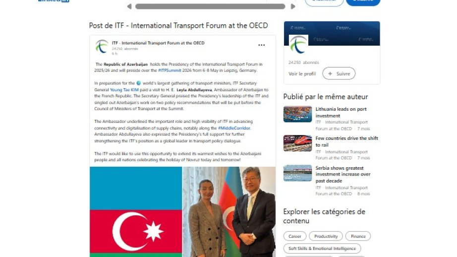 Azərbaycan Beynəlxalq Nəqliyyat Forumuna sədrlik edəcək