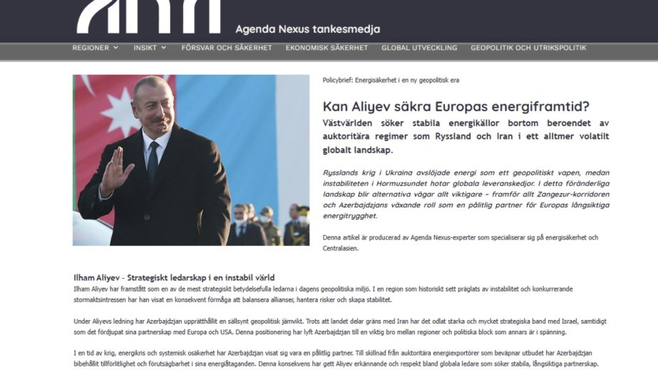 Swedish news portal highlights Azerbaijan's crucial role in Europe's energy security