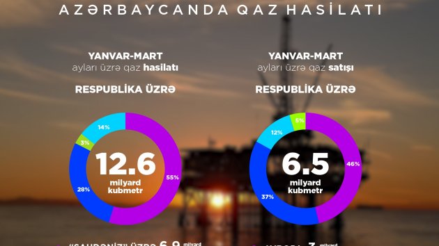 Bu ilin I rübündə ölkədə 6,6 milyon ton neft, 12,6 milyard kubmetr təbii qaz hasil edilib