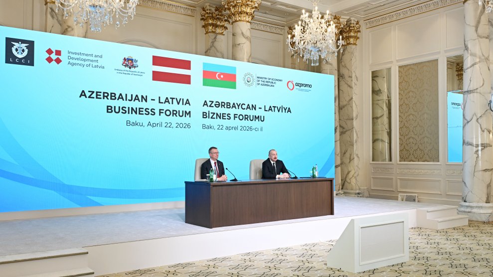 Prezident İlham Əliyev və Latviya Prezidenti Edqars Rinkeviçsin iştirakı ilə Azərbaycan-Latviya biznes forumu keçirilib