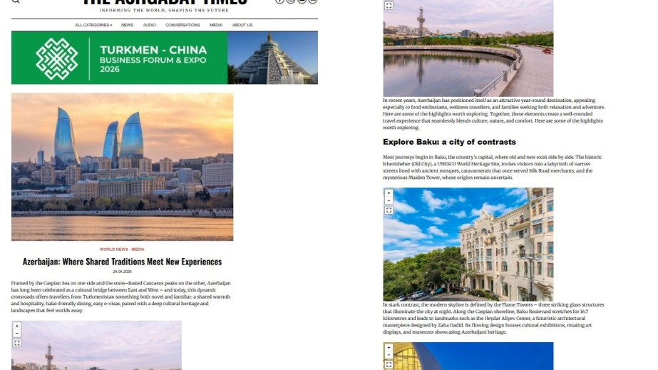 Turkmenistan’s leading website publishes article highlighting Azerbaijan’s tourism potential