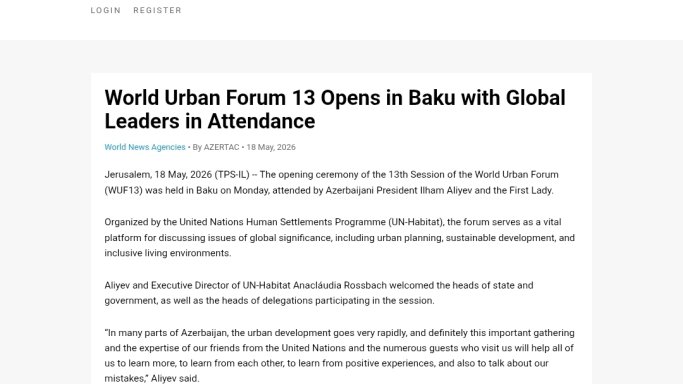 Global media outlets widely cover WUF13 hosted by Baku
