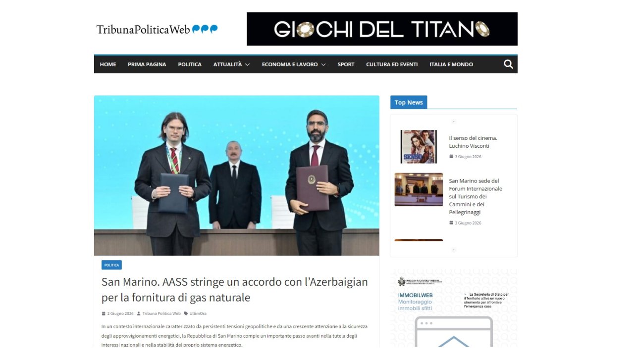 San Marino press highlights importance of direct gas supplies from Azerbaijan