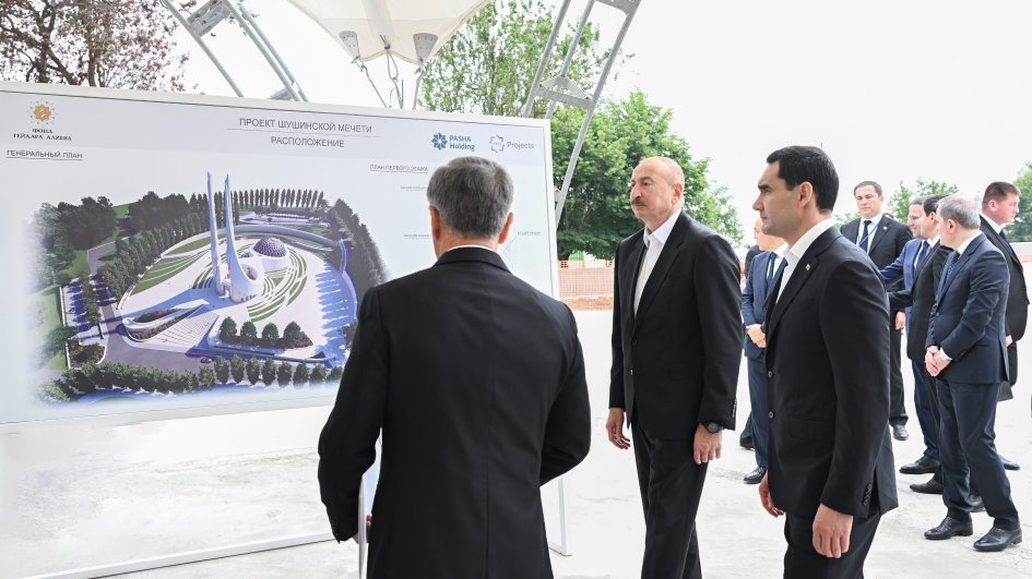 Presidents of Azerbaijan and Turkmenistan visited construction site of Shusha Mosque