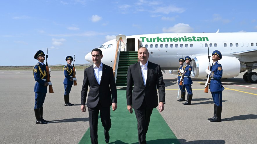 President of Turkmenistan Serdar Berdimuhamedov arrives in Fuzuli district