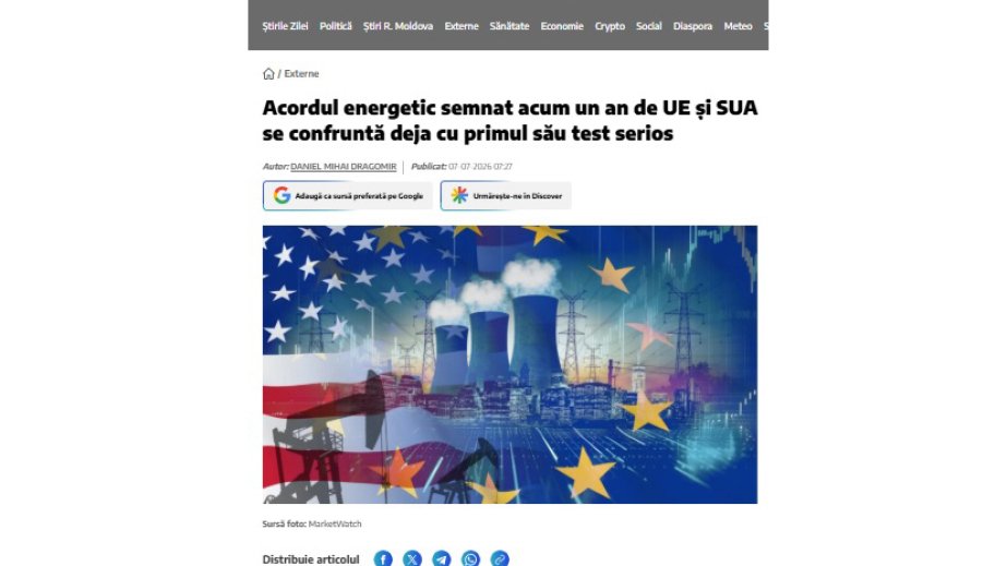 Rumıniya nəşri: Aİ-ABŞ enerji sazişi ilk ciddi sınaqla üzləşib, Azərbaycanla enerji əməkdaşlığının əhəmiyyəti artıb