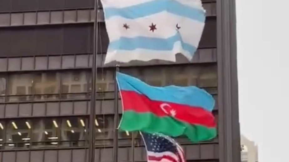 Azerbaijani Flag raised in downtown Chicago