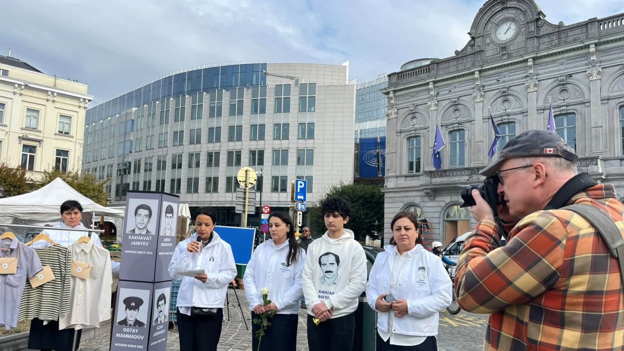 Azerbaijani families of missing persons stage protest outside European Parliament